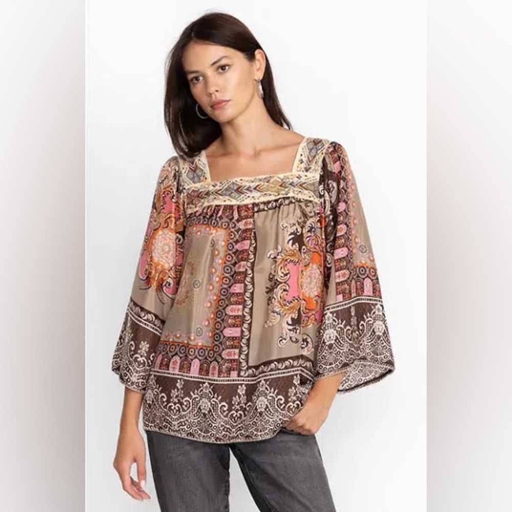 JOHNNY WAS Flora‎ Lace Blouse in Bro Size Medium